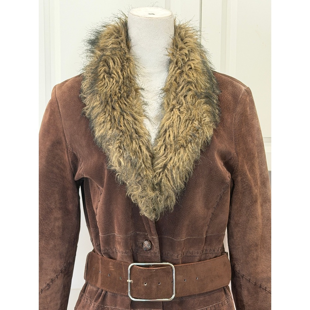 Vintage Wilsons Leather Penny Lane Suede Coat Y2K Faux Fur Collar M Rocker Boho - Picture 2 of 16